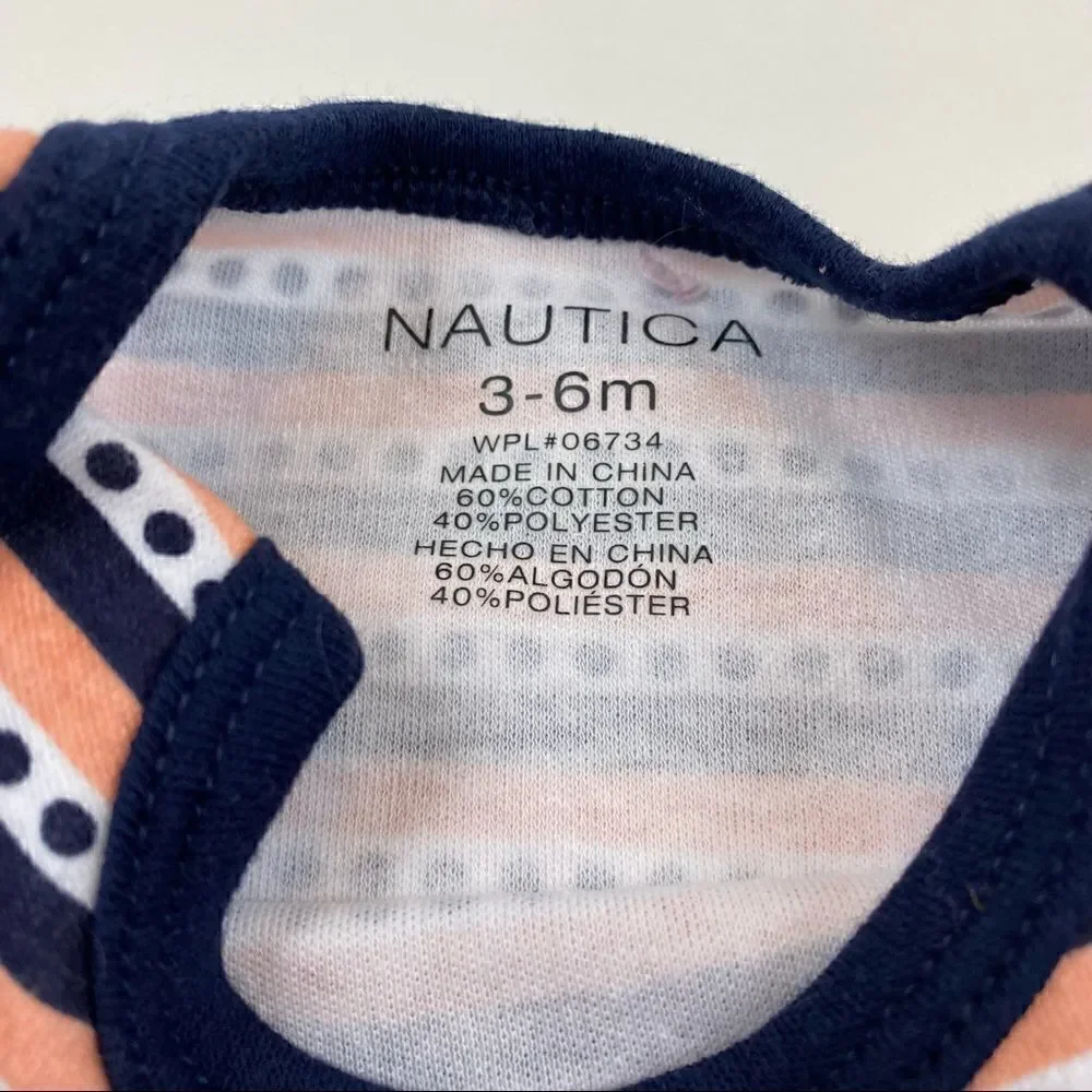 Nautica peach, navy, and white onesie 3-6 month unisex